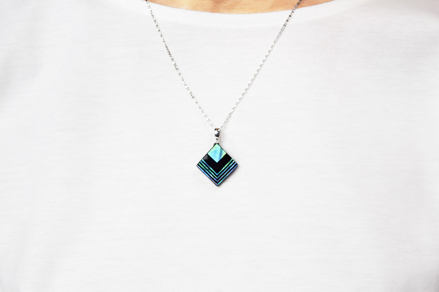 Raden Pendant Necklace - Moonlight on Water / Green Color / Medium Size-, Japanese Lacquer Jewelry, Kyoto Jewelry