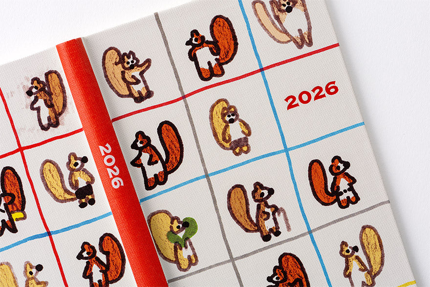 Hobonichi Techo 2026 100%ORANGE: Squirrel’s Moving Day Weeks Hardcover Book / Weekly Horizontal / Jan start / Mon start - English Edition