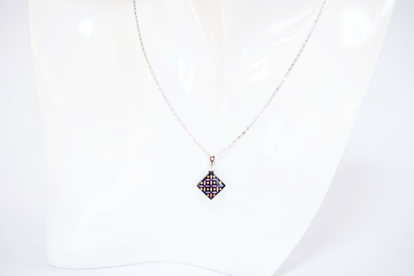 Raden Pendant Necklace - Shippo (Interlocking Circles Pattern) with 24k Gold Accents / Pink Color / Small Size-, Japanese Lacquer Jewelry, Kyoto Jewelry