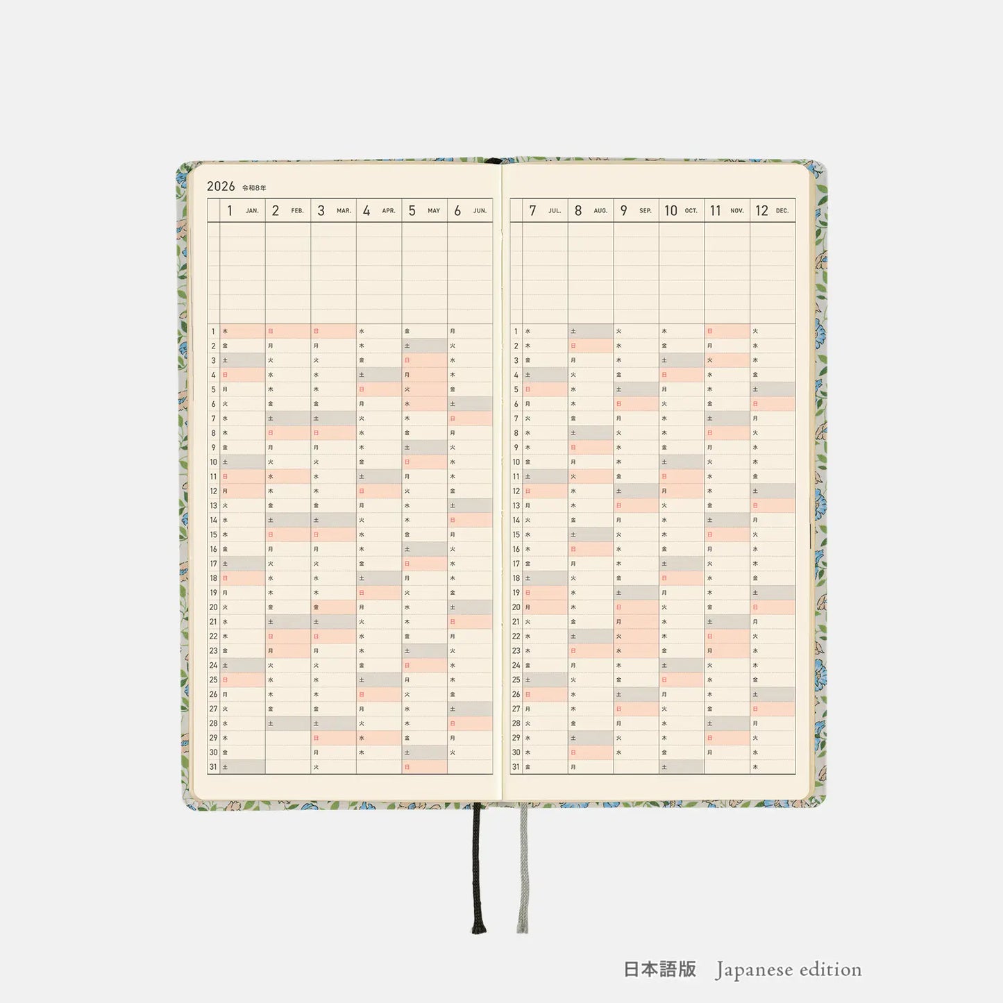 Hobonichi Techo 2026 Spring April Start - Liberty Fabrics: Sasha Kiora Weeks Hardcover Book / Weekly Horizontal / April Start / Mon start - Japanese Edition