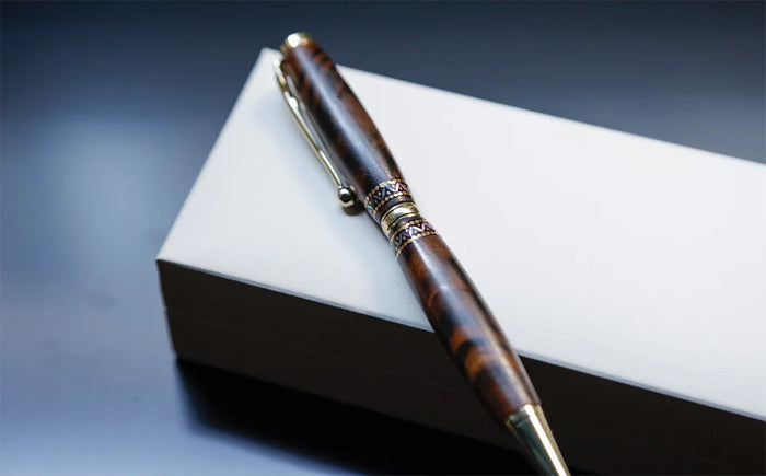 Raden Ballpoint Pen - Black Persimmon Wood Peacock Feather Pattern, Gifts for Writers, Japanese stationery