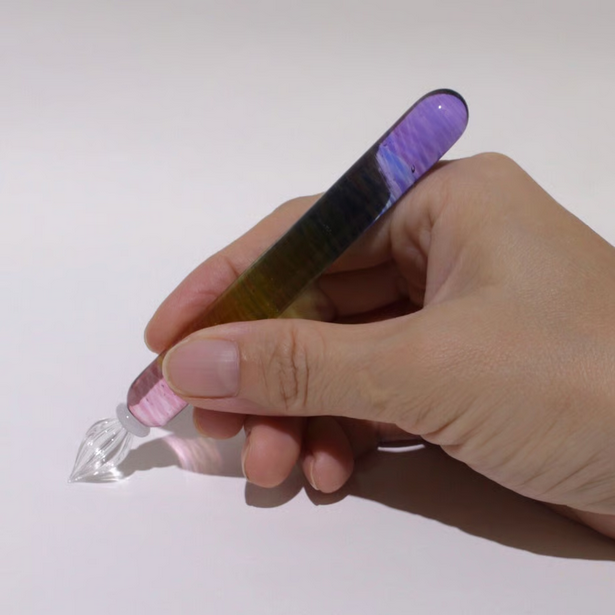 Japanese Glass Dip Pen - Rainbow / Short /  Pink→Purple - , Gifts for Writers