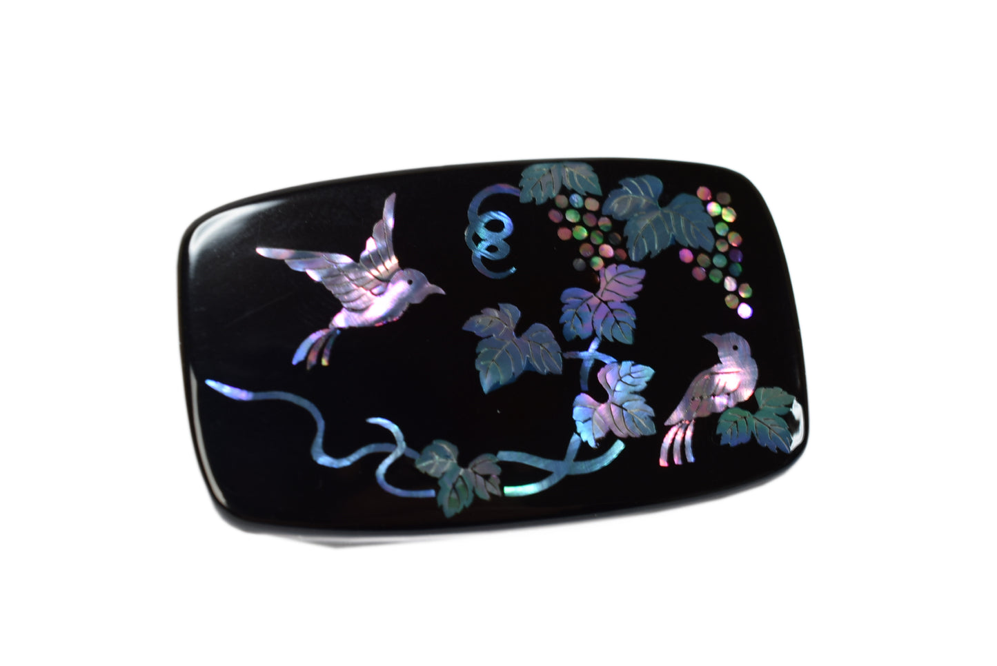 Raden Brooch - Grapes and little birds -, Japanese Lacquer Jewelry, Kyoto Jewelry