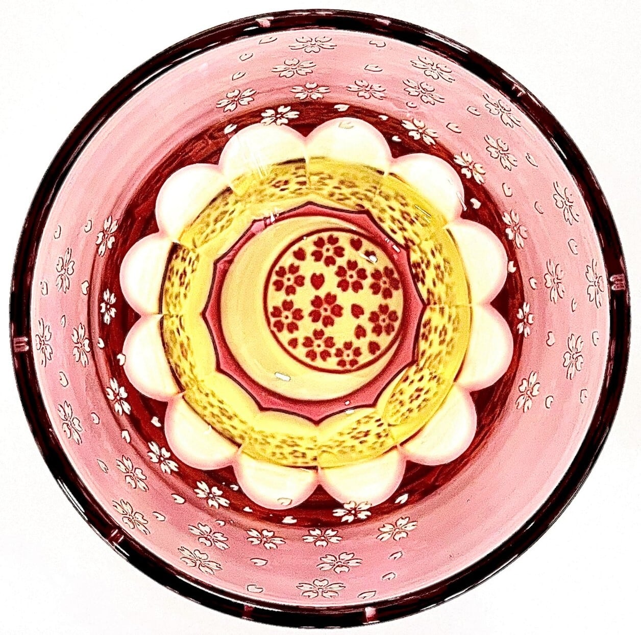 Edo Kiriko Glass Tumbler - Moonlit Cherry Blossom (Pink × Yellow)