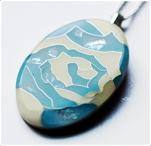 Yusen-Shippo Pendant Necklace - Rose Blue, Japanese Jewelry