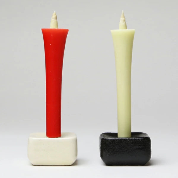 Takazawa Candle Japanese Candles with Ceramic Candle Holder Gift set - White and Red -, Japanese Wa-Rousoku (Japanese candle)