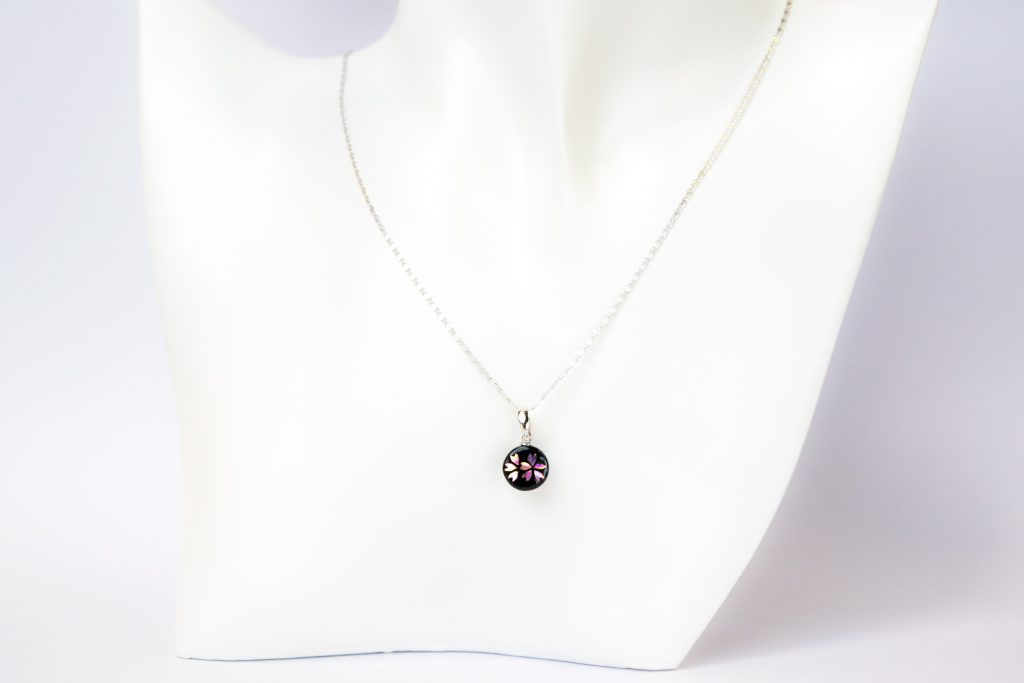 Raden Pendant Necklace - Cherry Blossom / Pink Color / Small Size-, Japanese Lacquer Jewelry, Kyoto Jewelry
