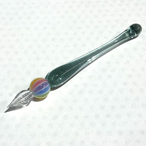 Japanese Glass Dip Pen - Rainbow Ball / Light Blue Green - , Gifts for Writers