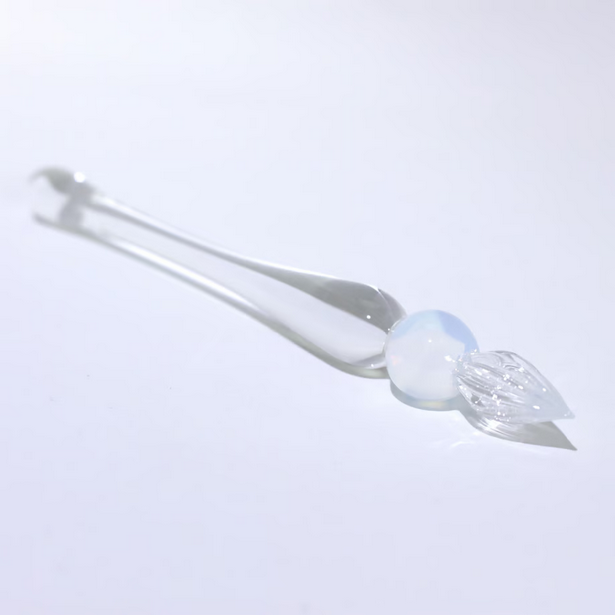 Japanese Glass Dip Pen - Short / Clear × White Opal - , Gifts for Writers