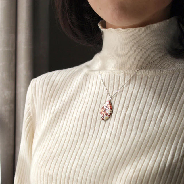 Yusen-Shippo Pendant Necklace - Red-Blossomed Plum Red , Japanese Jewelry