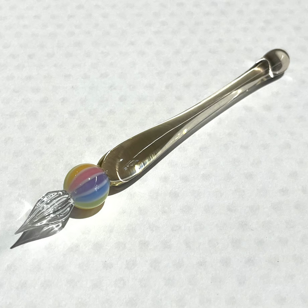 Japanese Glass Dip Pen - Rainbow Ball / Light Amber - , Gifts for Writers