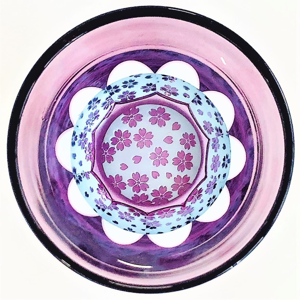 Edo Kiriko Glass Tumbler - Cherry Blossom (Pink × Light Blue)