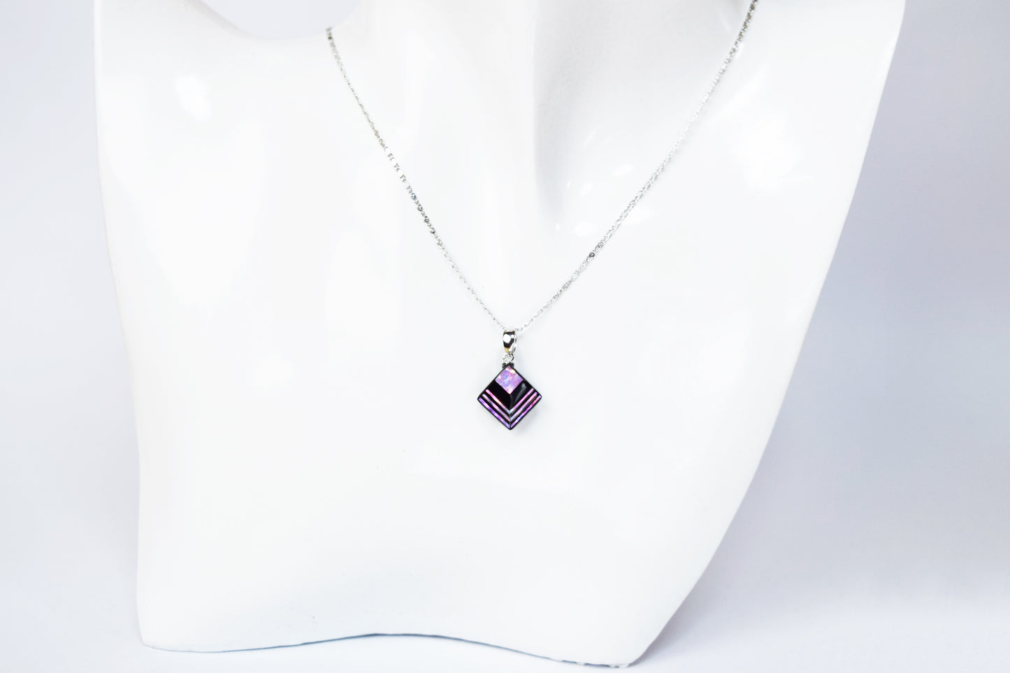 Raden Pendant Necklace - Moonlight on Water / Pink Color / Small Size-, Japanese Lacquer Jewelry, Kyoto Jewelry