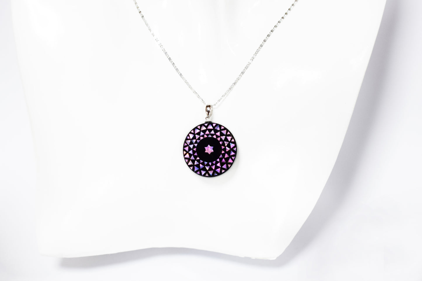 Raden Pendant Necklace - Geometry / Pink Color / Small Size-, Japanese Lacquer Jewelry, Kyoto Jewelry
