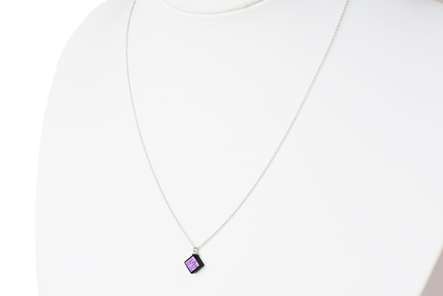 Raden Pendant Necklace - Square / Pink Color / SS Size-, Japanese Lacquer Jewelry, Kyoto Jewelry