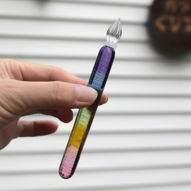 Japanese Glass Dip Pen - Rainbow / Short /  Purple→Pink - , Gifts for Writers