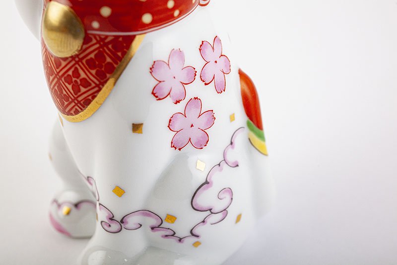 Arita Yaki(ware) Japanese Lucky Cat Figure - Cherry Blossom