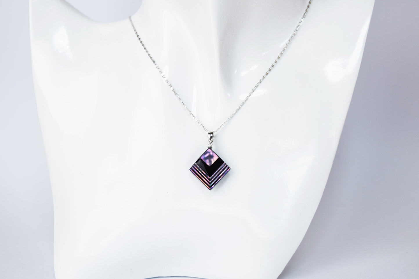 Raden Pendant Necklace - Moonlight on Water / Pink Color / Medium Size-, Japanese Lacquer Jewelry, Kyoto Jewelry