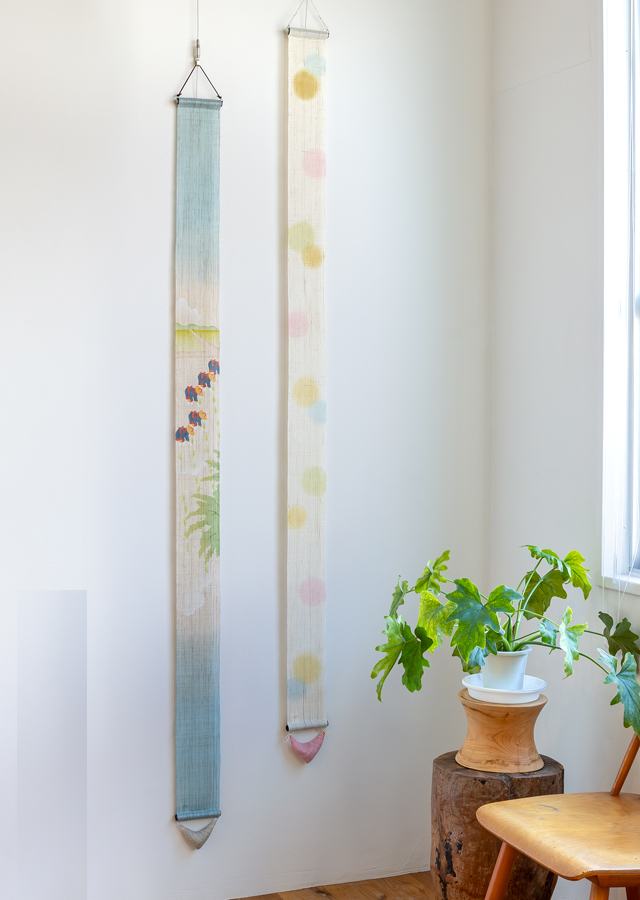Hand-dyed Linen Japanese Narrow Tapestry with Incense - Rainbow Drop -, Kyoto Noren, Japanese wall hanging scroll