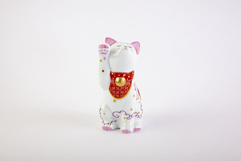 Arita Yaki(ware) Japanese Lucky Cat Figure - Cherry Blossom