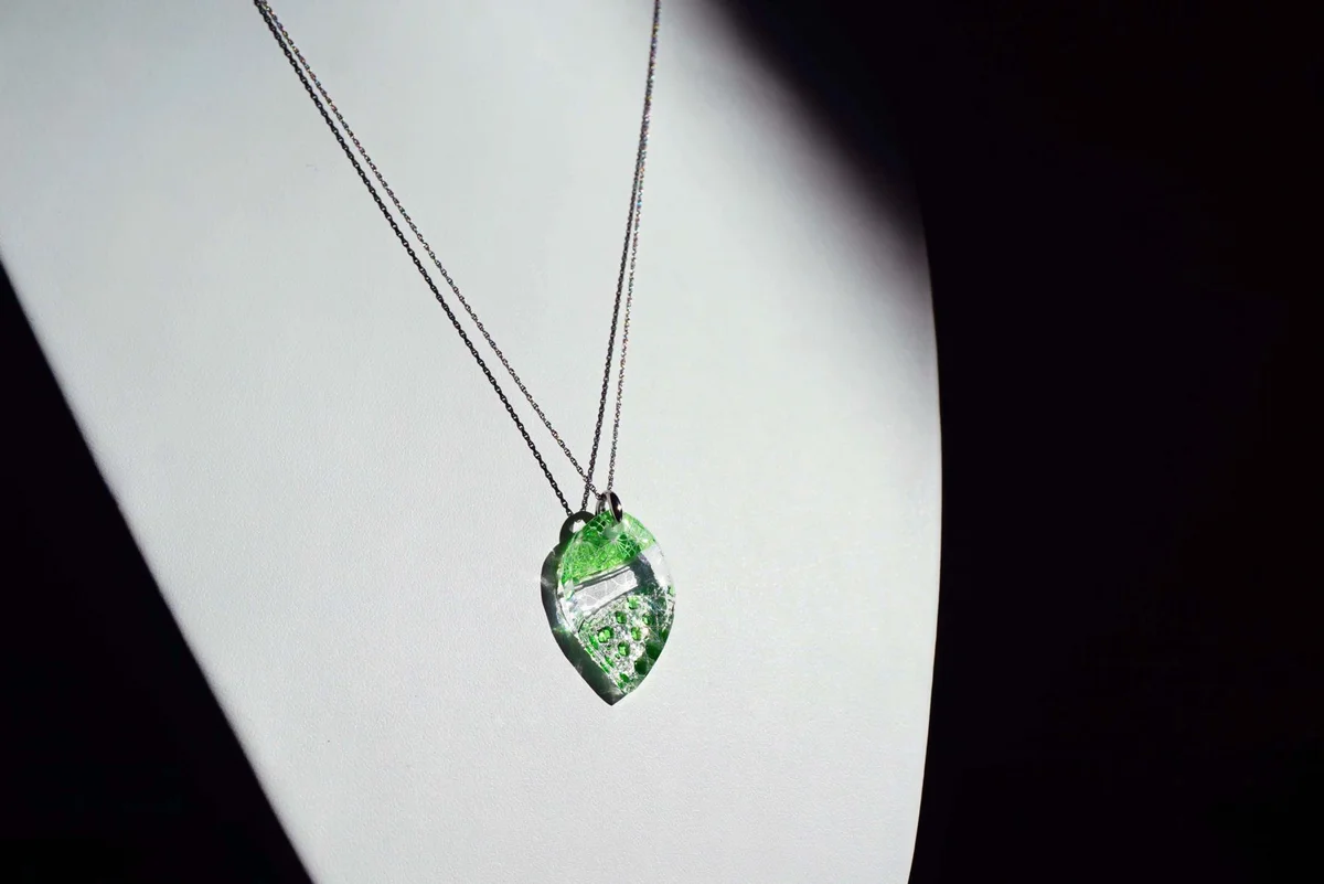 Kiriko Glass Pendant Necklace -Green-, Japanese Jewelry