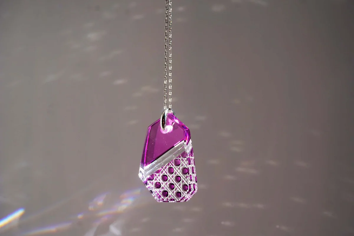 Kiriko Glass Pendant Necklace -Gold Purple-, Japanese Jewelry