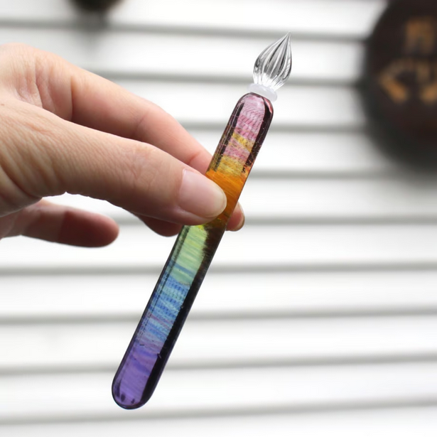 Japanese Glass Dip Pen - Rainbow / Short /  Pink→Purple - , Gifts for Writers
