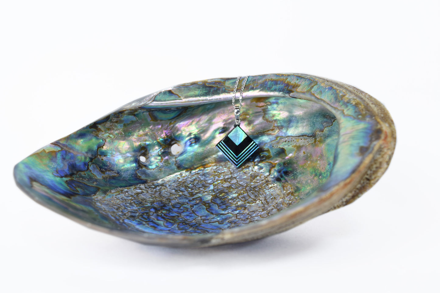 Raden Pendant Necklace - Moonlight on Water / Green Color / Medium Size-, Japanese Lacquer Jewelry, Kyoto Jewelry