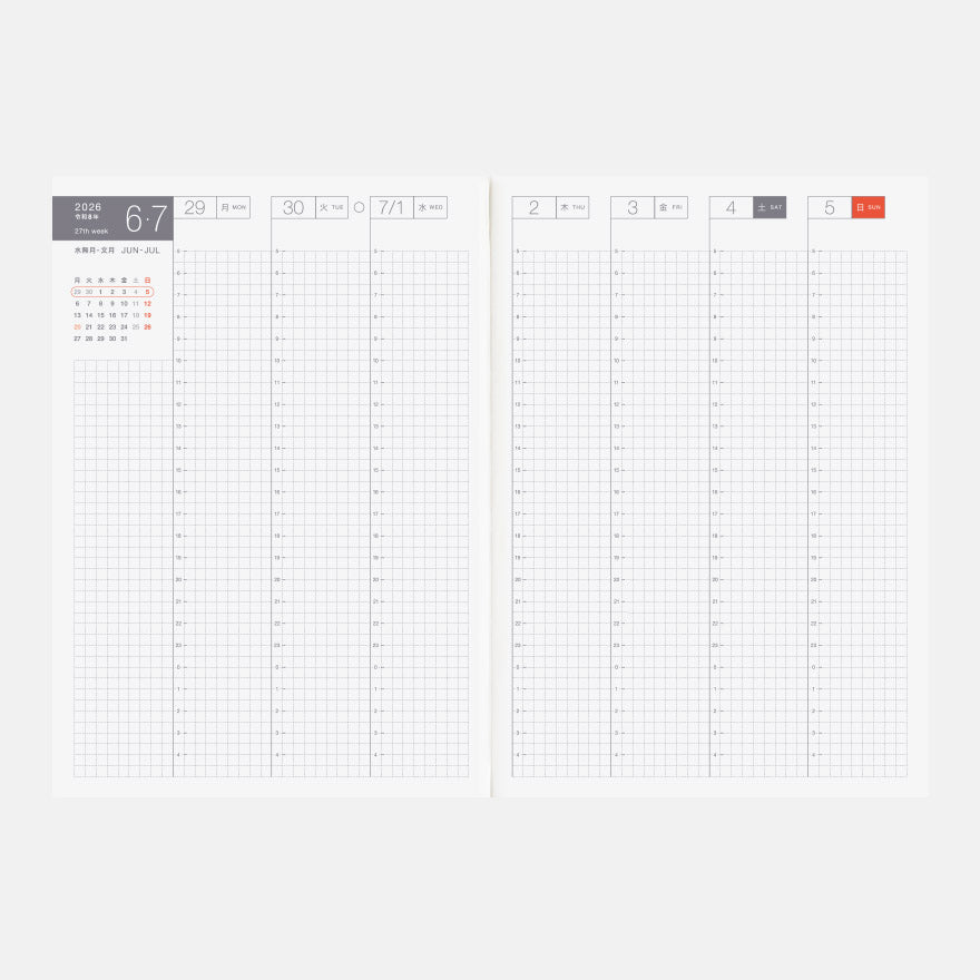 Hobonichi Techo 2026 Slash (Ivory) HON  / A5 Size / Daily / Jan start / Mon start - English Edition