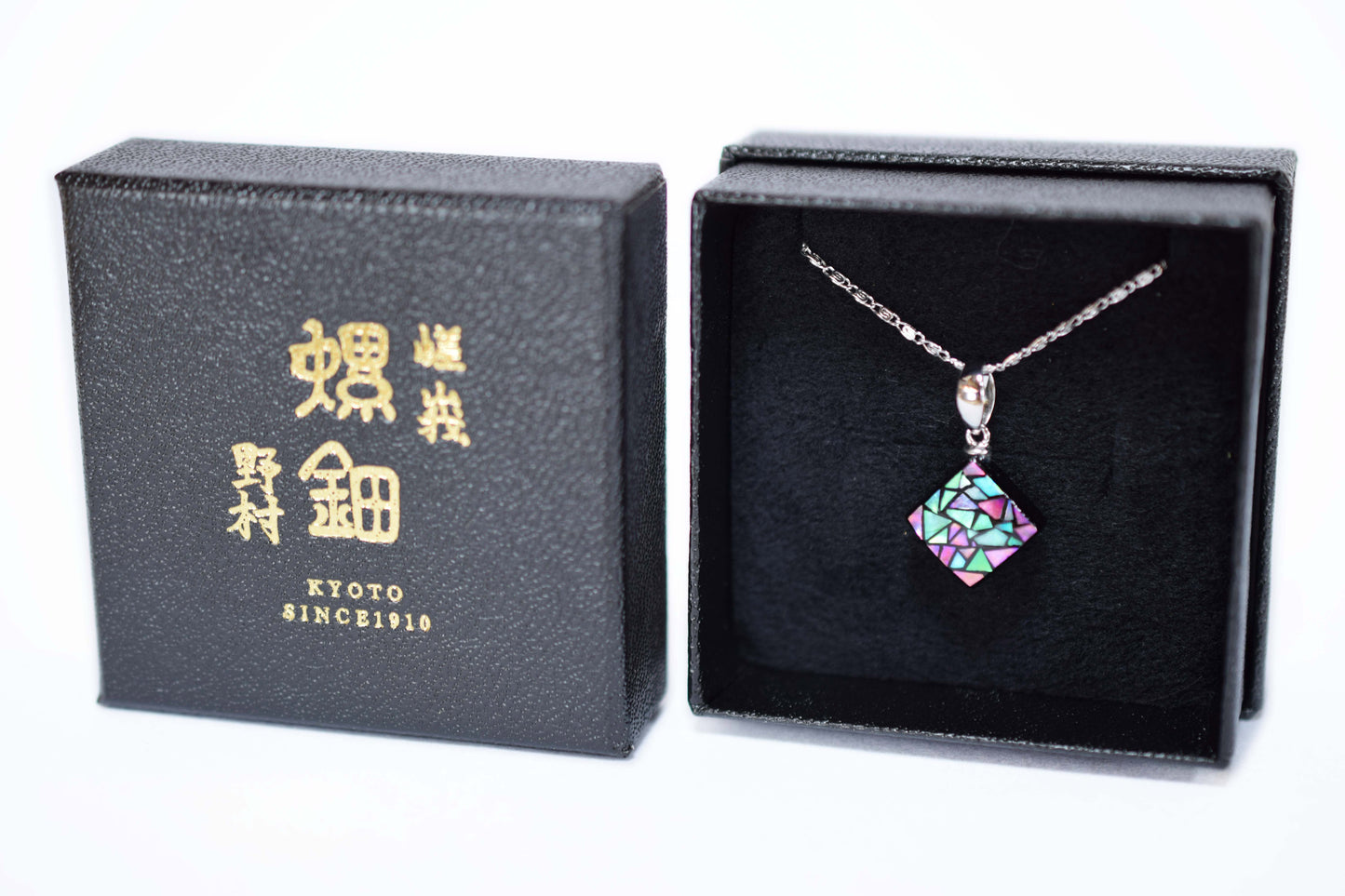Raden Pendant Necklace - Stained Glass Style / Pink Color / Small Size-, Japanese Lacquer Jewelry, Kyoto Jewelry