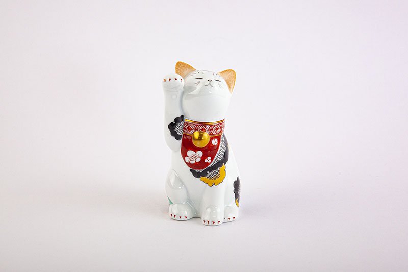 Arita Yaki(ware) Japanese Lucky Cat Figure - Camellia