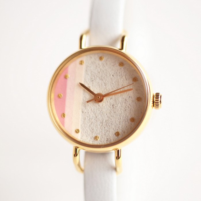 Women's Wristwatch - White and Pink Color, Japanese handmade wrist watch