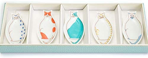 Kutani Yaki(ware) Chopstick Rest Set of 5pcs - Cat -,  Japanese Kutani Ware Chopstick Rest