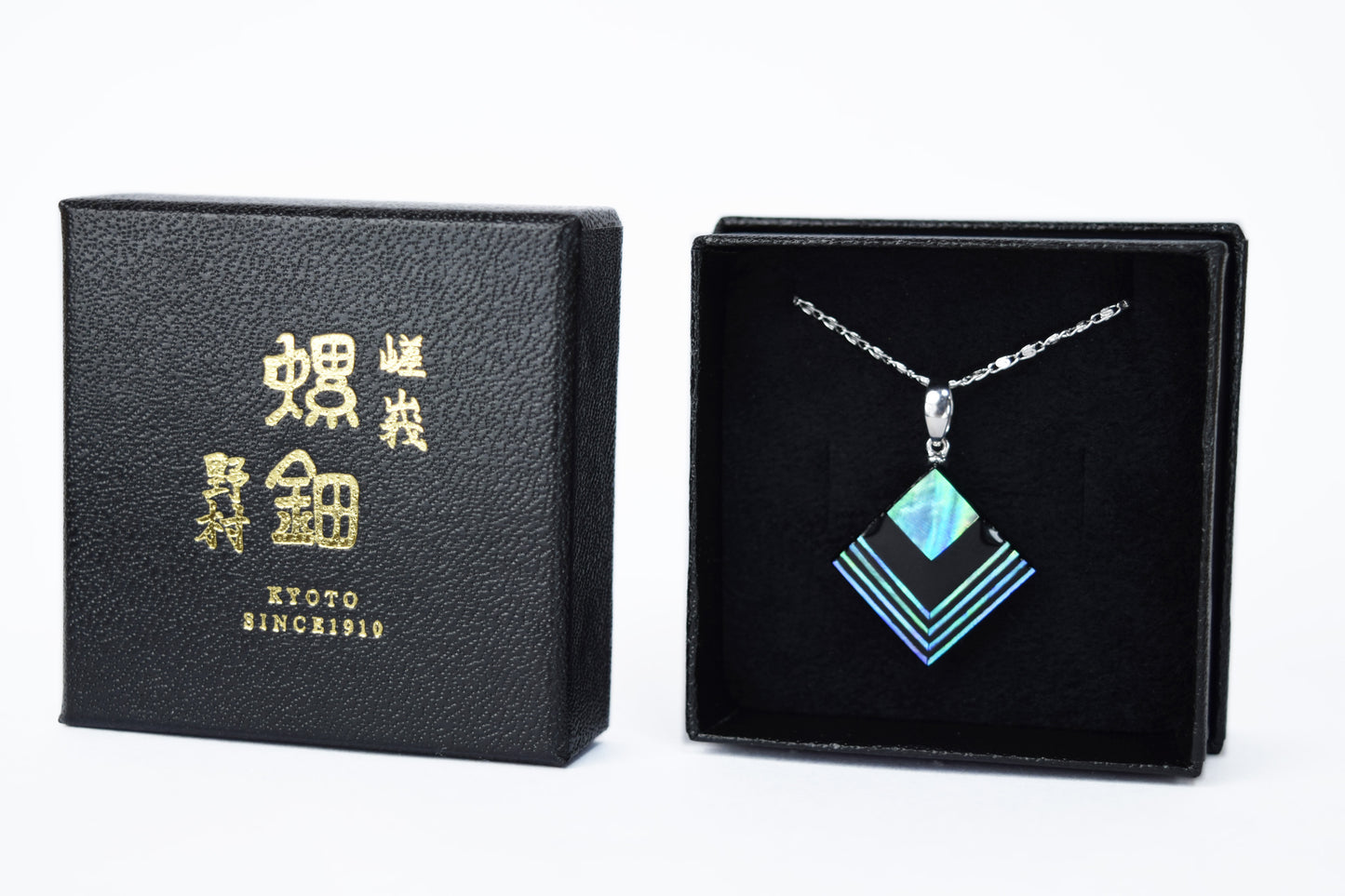Raden Pendant Necklace - Moonlight on Water / Green Color / Medium Size-, Japanese Lacquer Jewelry, Kyoto Jewelry