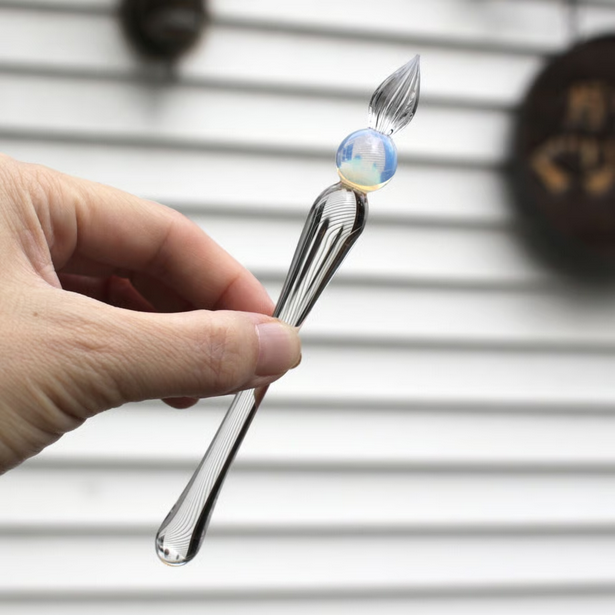 Japanese Glass Dip Pen - Short / Clear × White Opal - , Gifts for Writers