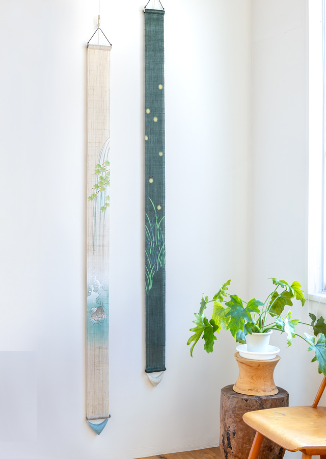 Hand-dyed Linen Japanese Narrow Tapestry - Waterfall -, Kyoto Noren, Japanese wall hanging scroll
