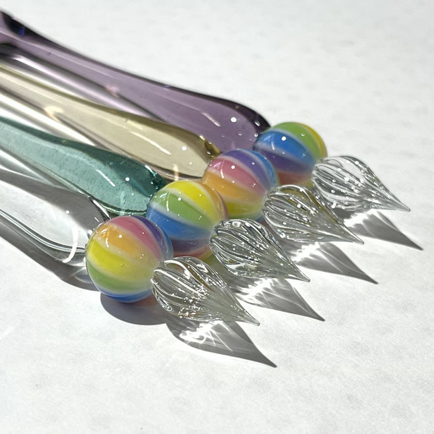 Japanese Glass Dip Pen - Rainbow Ball / Light Amber - , Gifts for Writers
