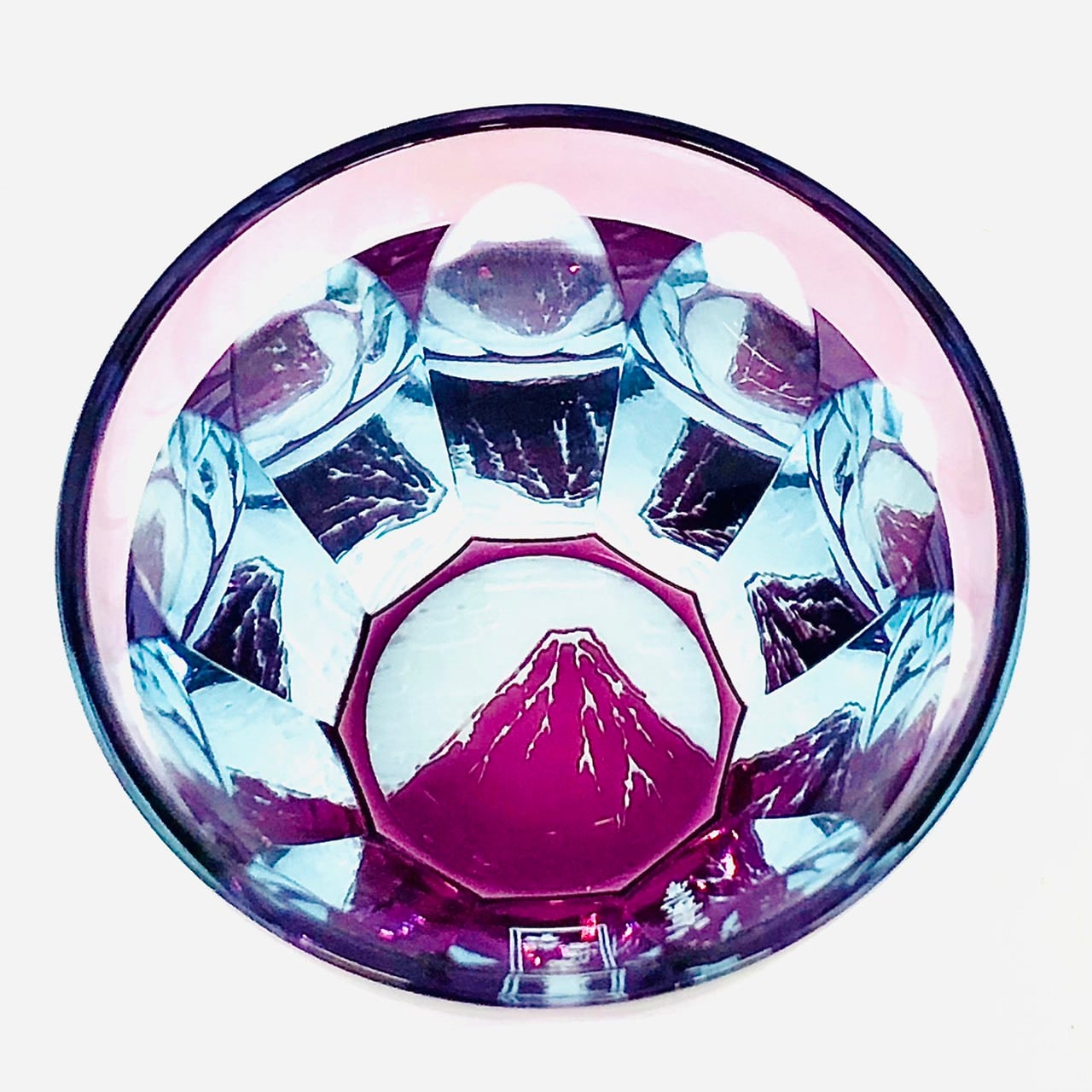 Edo Kiriko Glass Tumbler - Red Fuji by Katsushika Hokusai (Pink × Light Blue)