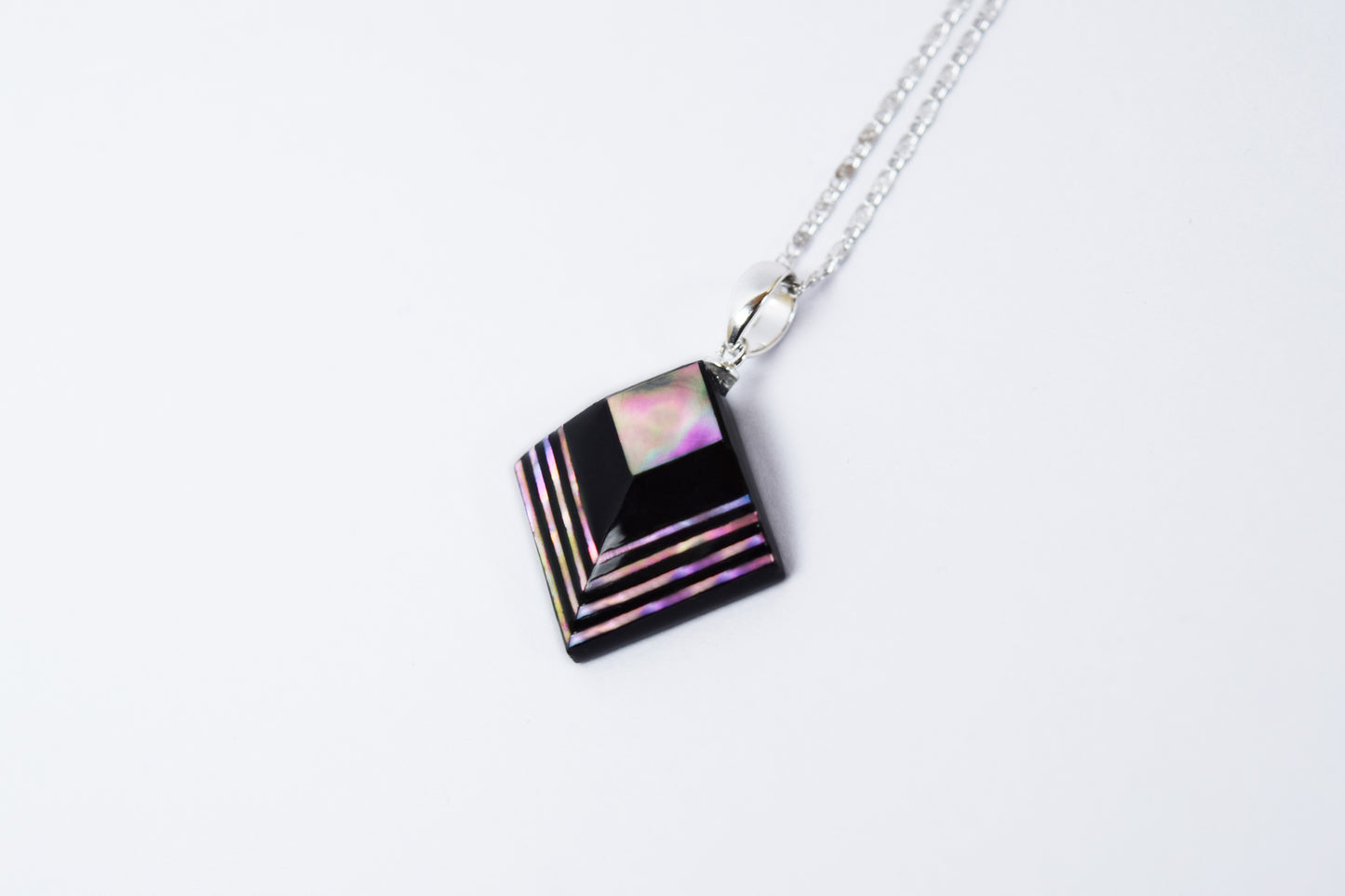 Raden Pendant Necklace - Moonlight on Water / Pink Color / Medium Size-, Japanese Lacquer Jewelry, Kyoto Jewelry