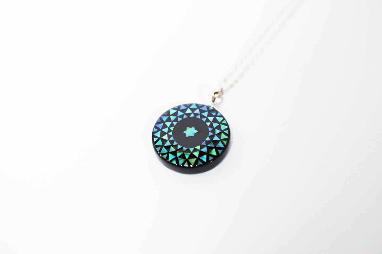 Raden Pendant Necklace - Geometry / Green Color / Small Size-, Japanese Lacquer Jewelry, Kyoto Jewelry