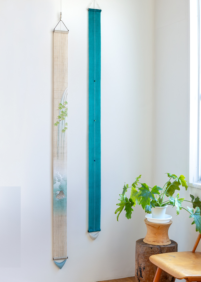 Hand-dyed Linen Japanese Narrow Tapestry - Waterfall -, Kyoto Noren, Japanese wall hanging scroll