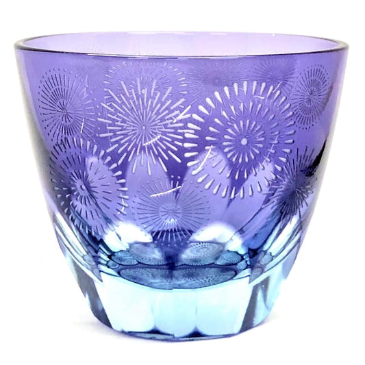 Edo Kiriko Glass Tumbler - Fireworks (Purple × Light Blue)