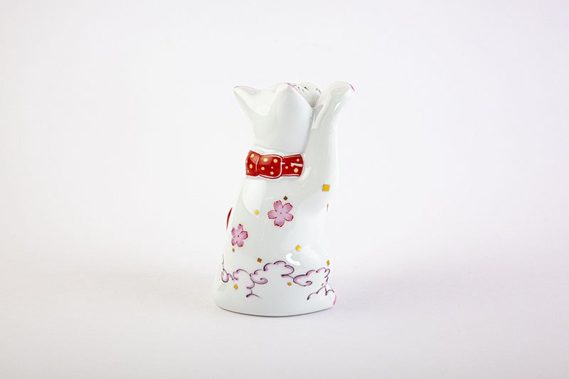 Arita Yaki(ware) Japanese Lucky Cat Figure - Cherry Blossom