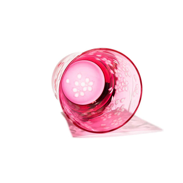 Edo Kiriko Glass Japanese Sake Cup - Cherry Blossom / Pink - , Made in Japan , traditional Japanese cut glass