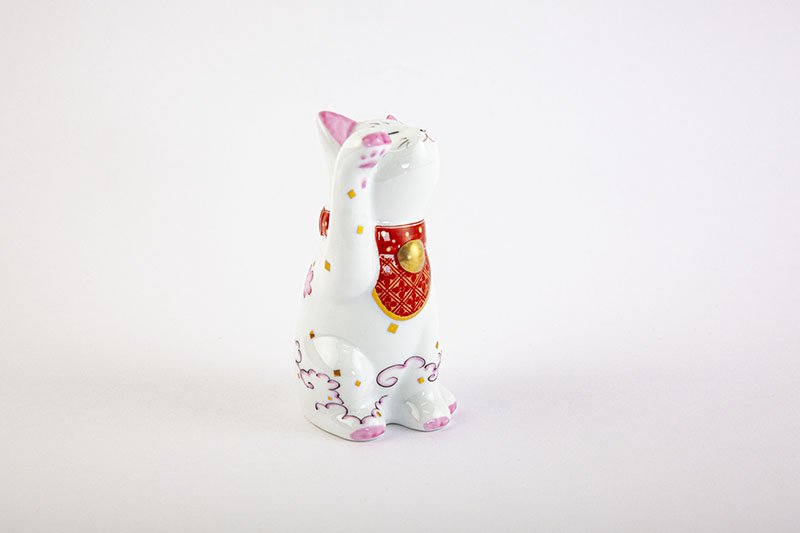 Arita Yaki(ware) Japanese Lucky Cat Figure - Cherry Blossom