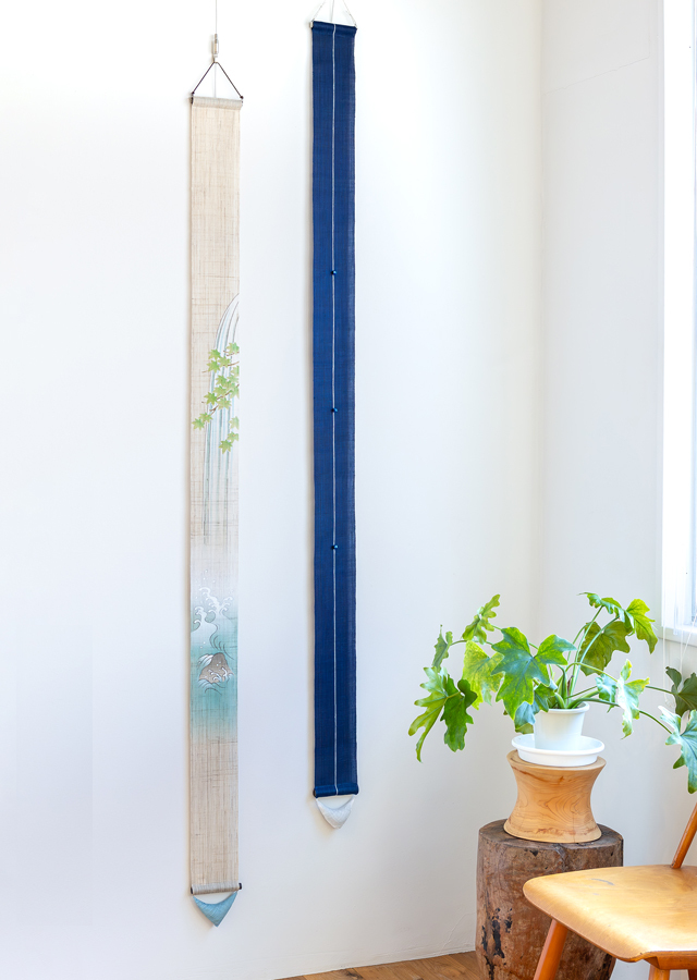Hand-dyed Linen Japanese Narrow Tapestry - Waterfall -, Kyoto Noren, Japanese wall hanging scroll