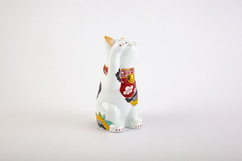 Arita Yaki(ware) Japanese Lucky Cat Figure - Camellia