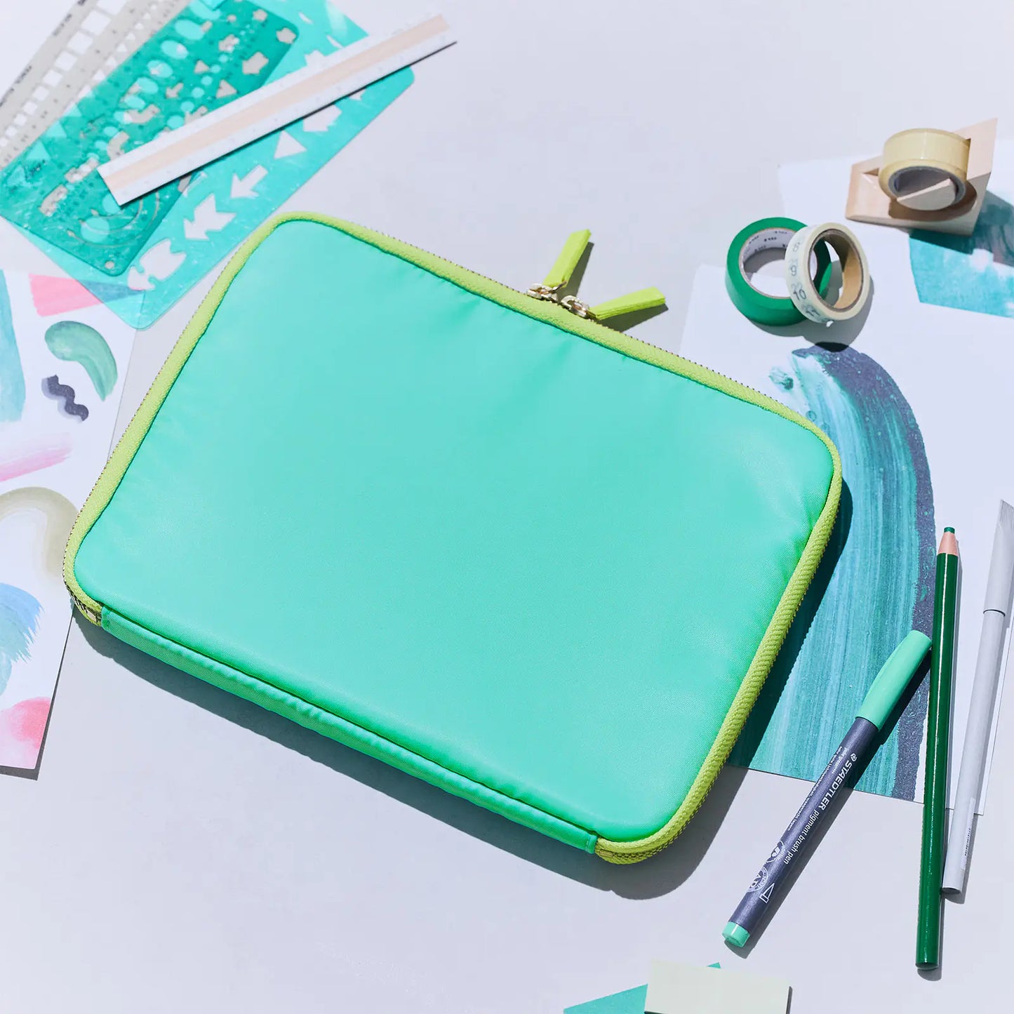 Aqua Lime Large Drawer Pouch,  Hobonichi Large Drawer Pouch