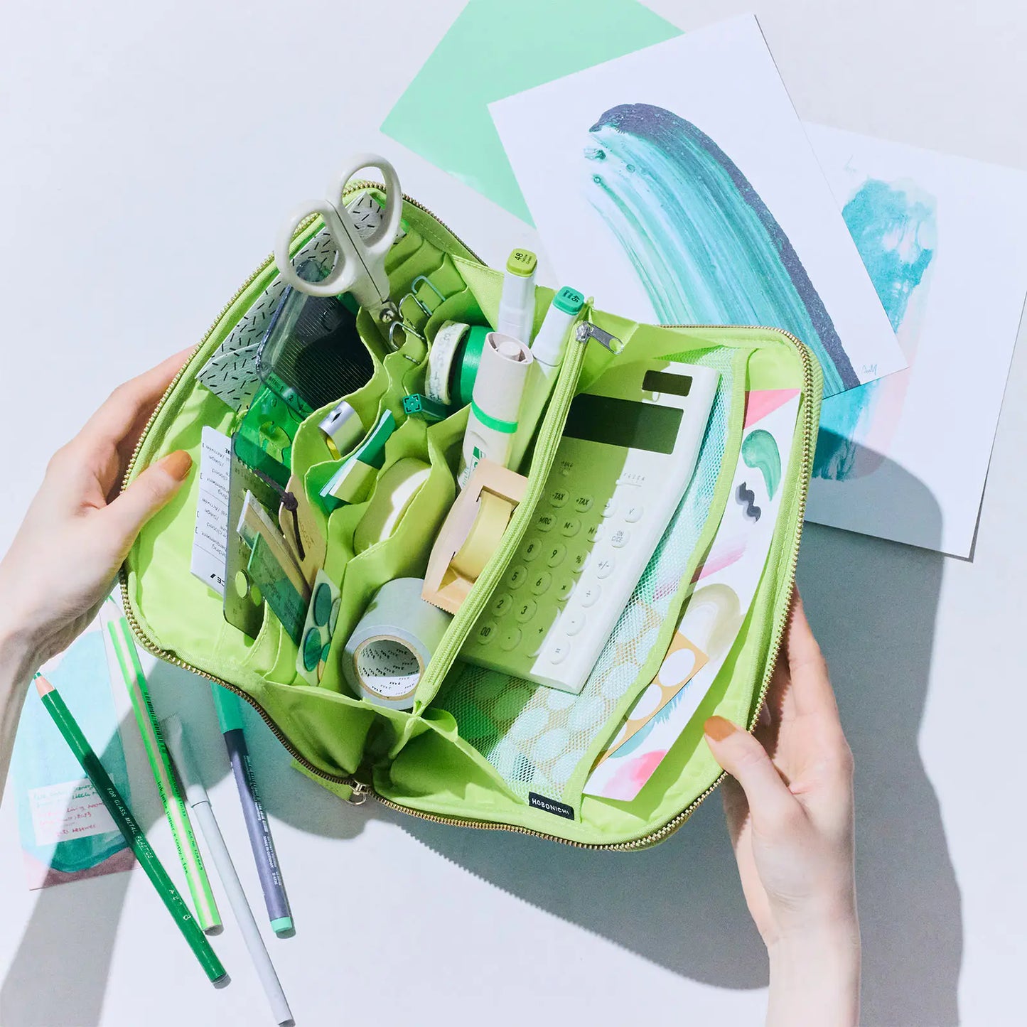 Aqua Lime Large Drawer Pouch,  Hobonichi Large Drawer Pouch