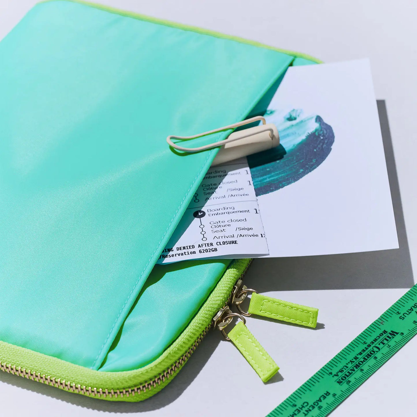 Aqua Lime Large Drawer Pouch,  Hobonichi Large Drawer Pouch